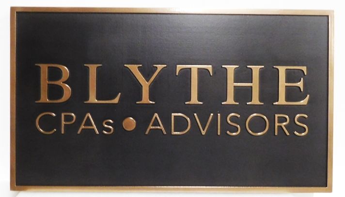 C12039 - Elegant Carved CPA Hanging Sign, with Raised Text and Artwork, Black and Gold
