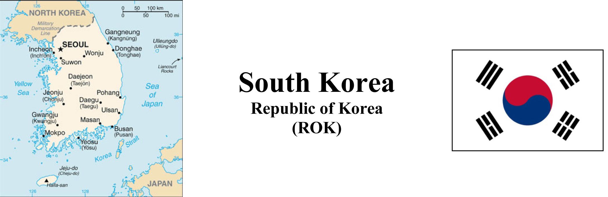 South Korea Map & Flag