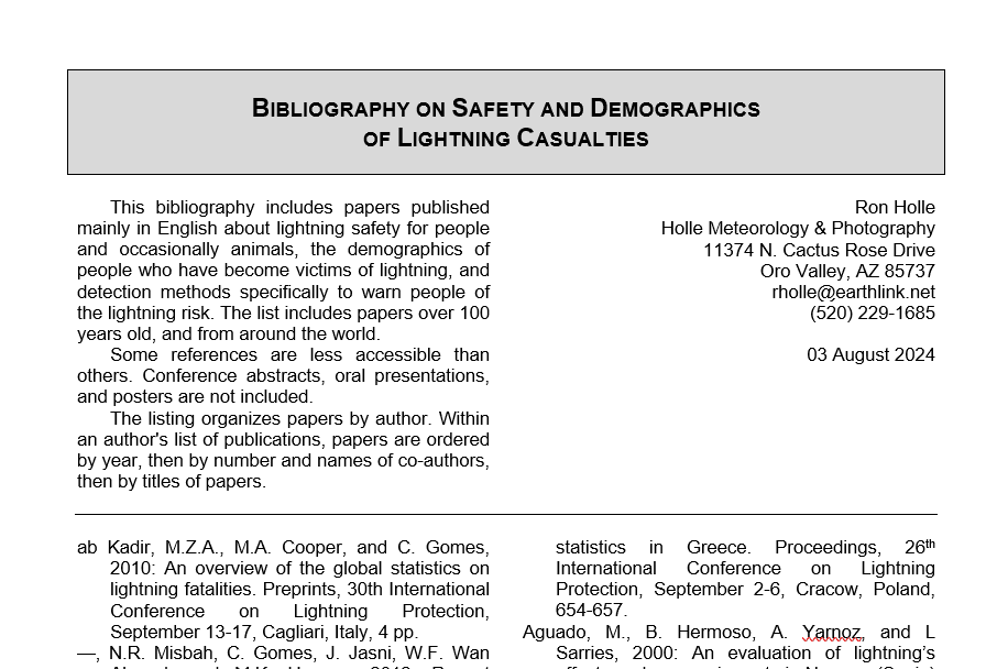 Bibliography of Lightning Safety and Demographic Papers 