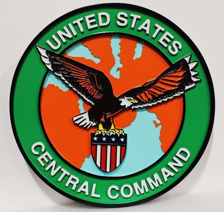 IP-1360 - Carved 2.5-D Multi-Level HDU Plaque of the Seal of the United States Central Command  