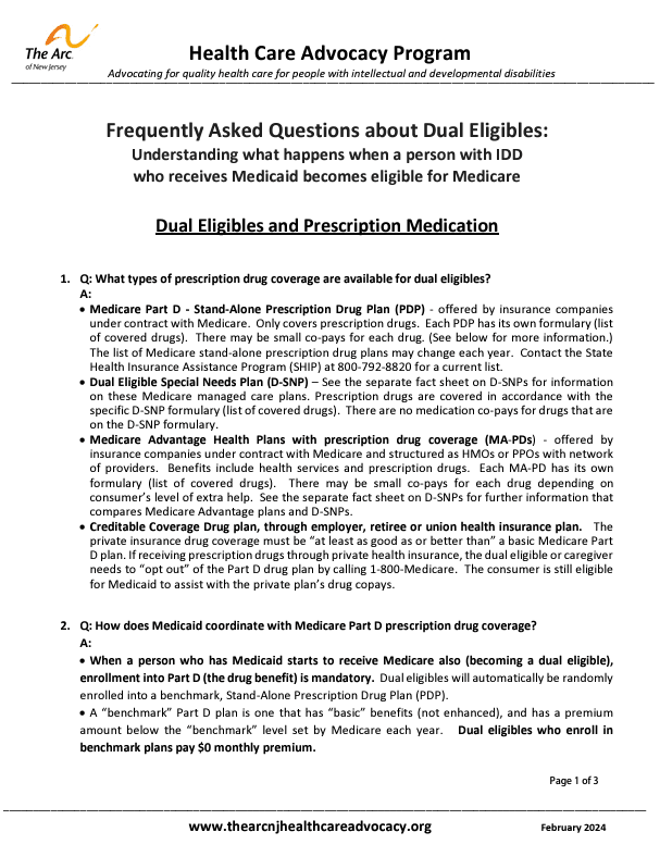 FAQ on Dual Eligibles: Understanding what happens when a person with IDD who receives Medicaid becomes eligible for Medicare - Dual Eligibles and Prescription Medication