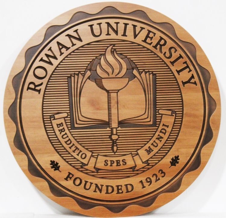 RP-1175 - Engraved Mahogany Wood Plaque of the  Seal of  Rowan  University 