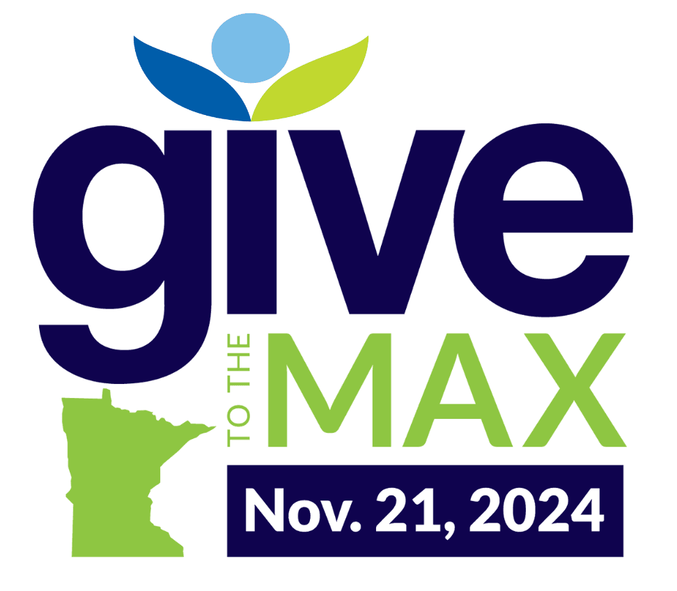 Logo design state of Minnesota with Hastings Family Service logo text reads give to the max november 21, 2024