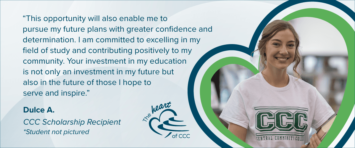 Scholarship thank you from student with picture of student in heart shape graphic