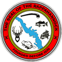 Circular seal of the Rappahannock with animals and a river.