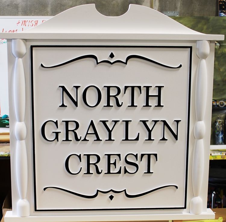 K20075 - Carved  Classical  Carved High-Density-Urethane (HDU)  Entrance Sign for "North Graylyn Crest" Community