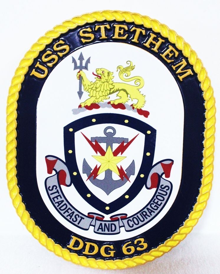 JP-1289 - Carved High-Density-Urethane Plaque of the Crest of the USS Stethem, DDG 63