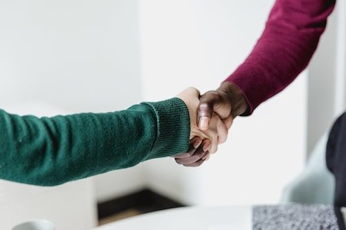 Two people shaking hands. 