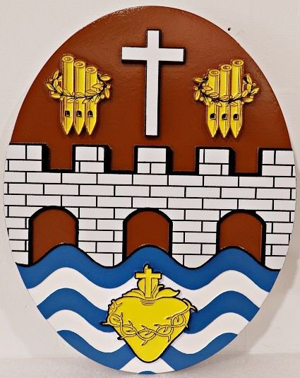 D13255A - Carved Multi-level Artist-Painted HDU Church Plaque with Artwork