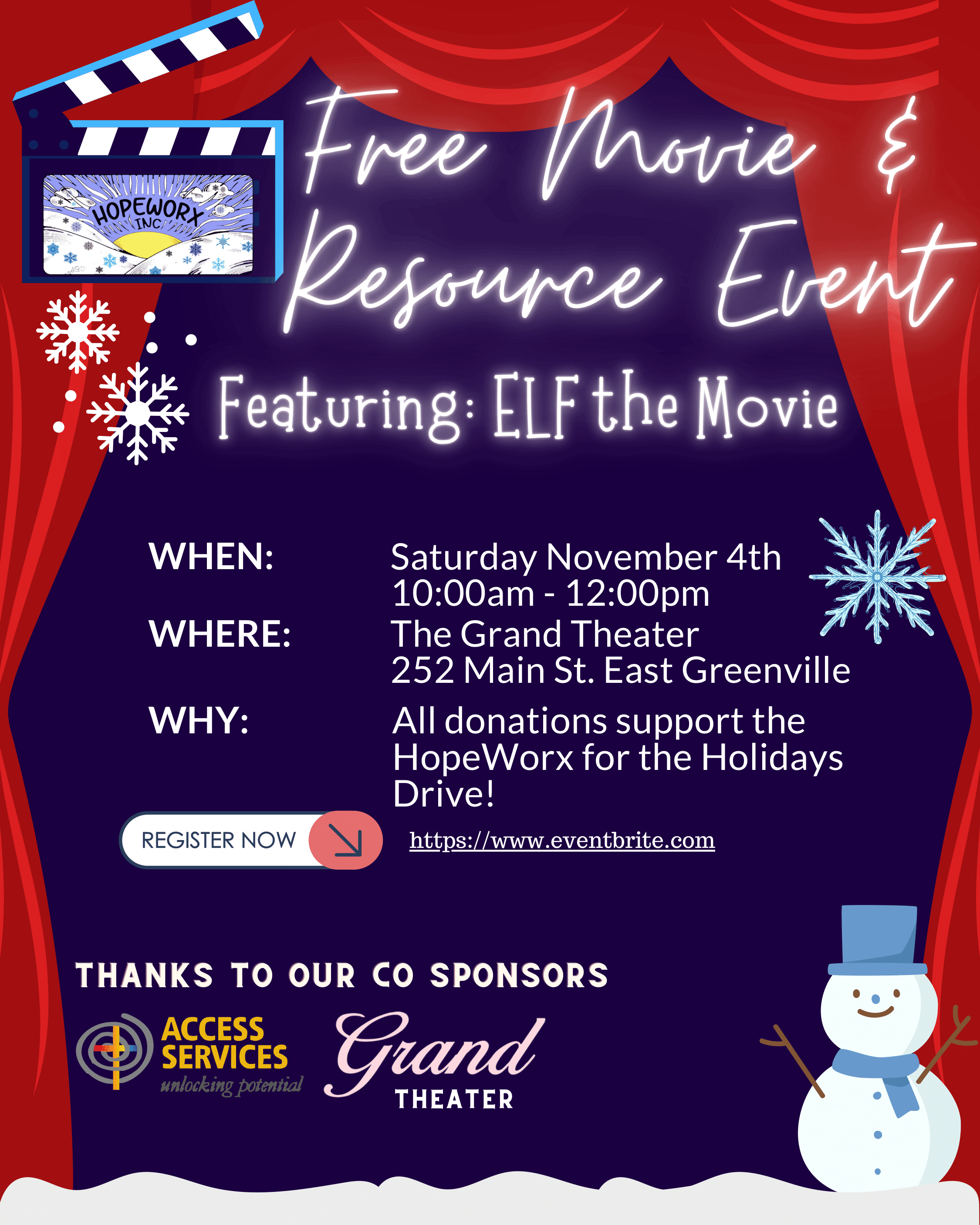 It's HopeWorx for the Holidays Annual Fundraising Event. A free showing of Elf.