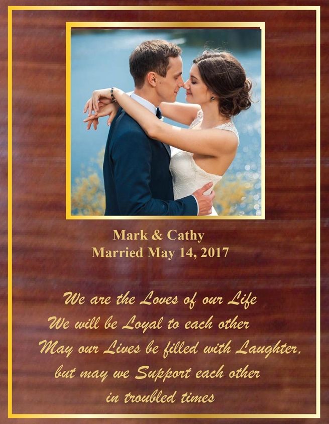 YP-1010- Engraved Marriage Celebration Plaque , Mahogany  Wood with Giclee Photo