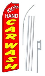 Hand Car Wash 100% Red Swooper/Feather Flag + Pole + Ground Spike