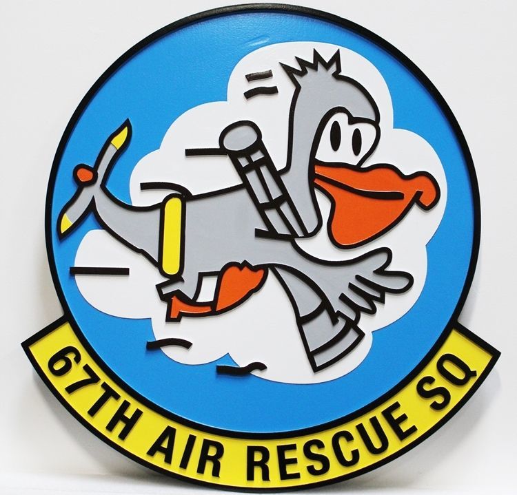 LP-7578 - Carved 2.5-D Multi-Level Raised Relief HDU Plaque of the Crest of the 67th Air Rescue Squadron