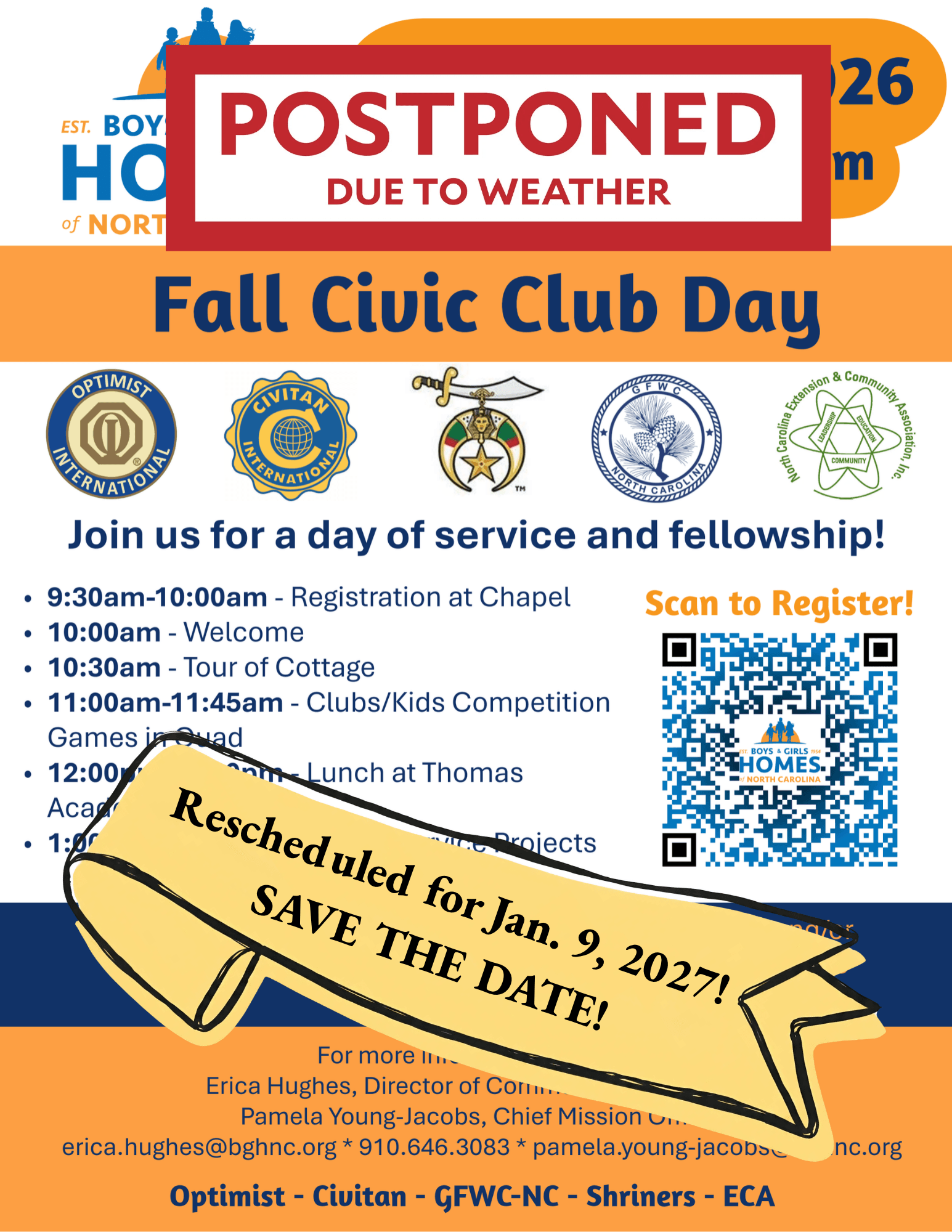RESCHEDULED EVENT -- Fall Civic Club Day rescheduled to Jan. 9, 2027 for weather