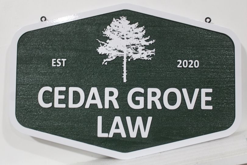 A10534 - Carved 2.5-D Multi-Level Cedar Wood  Sign for the Cedar Grove  Law Firm 