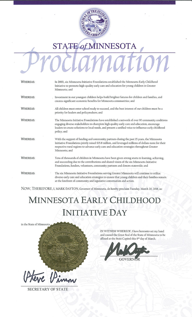 Governor Proclaims March 20 as MIF Early Childhood Day