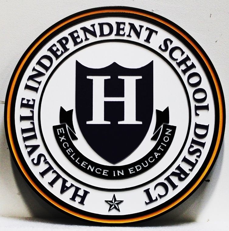 TP-1270 - Carved Plaque of the Seal of Hallsville Independent School District, 2.5-D Artist-Painted 