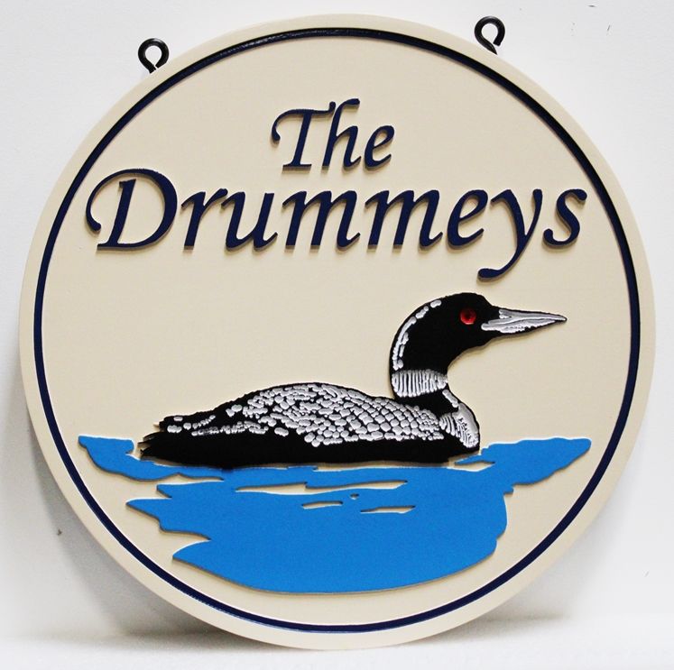 M22713 - Carved Residence Name Sign "The Drummeys", with Swimming Duck as Artwork