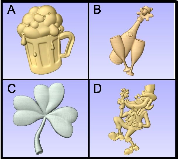 RB27801 - 3-D Carved Bas-relief Appliques for Irish and English Pubs (Leprechaun, Shamrock, Beer Mug, Champagne Bottle)  