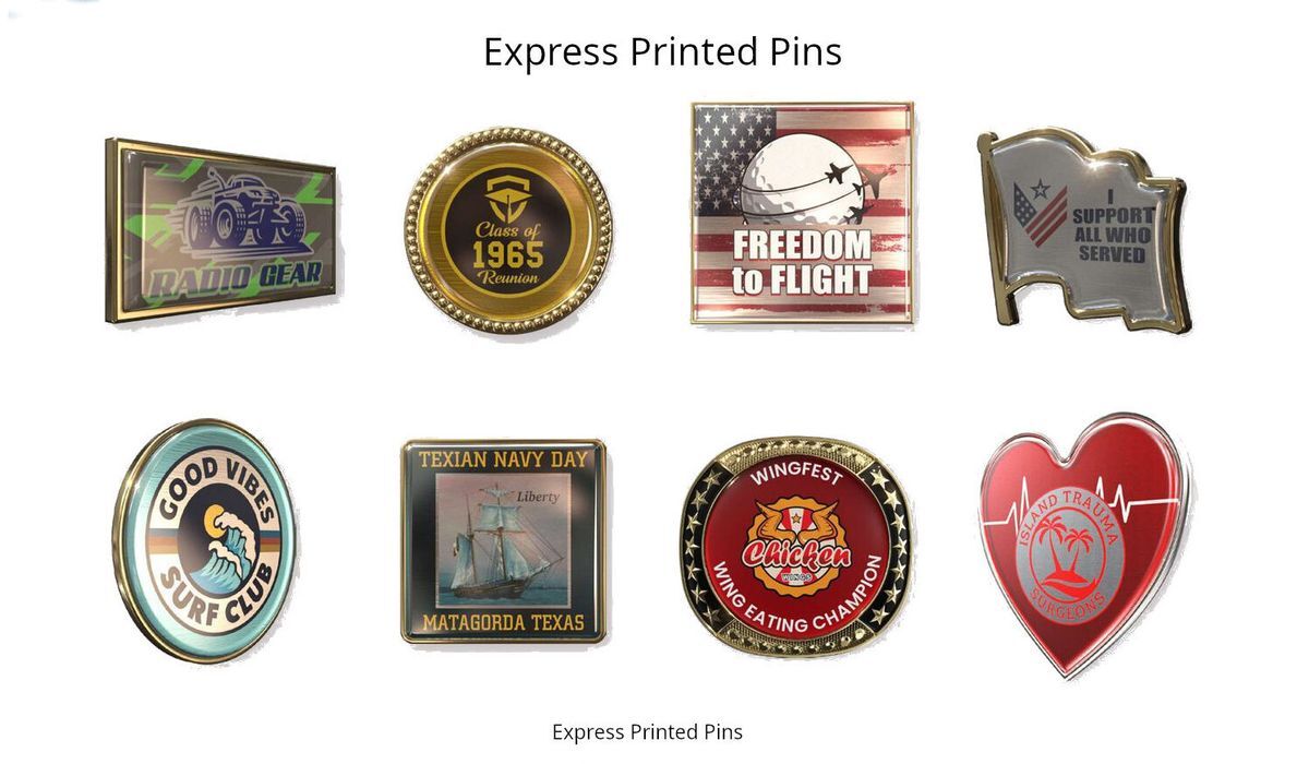 Merch Pin Shapes Express Lapel Pins | CMYK Printed Epoxy Dome | Stock Shapes | Rush Service
