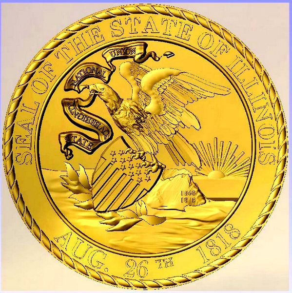 W32182 -Seal of the State of  Illinois, Carved HDU with 24K Gold-leaf Gilding (Front View))