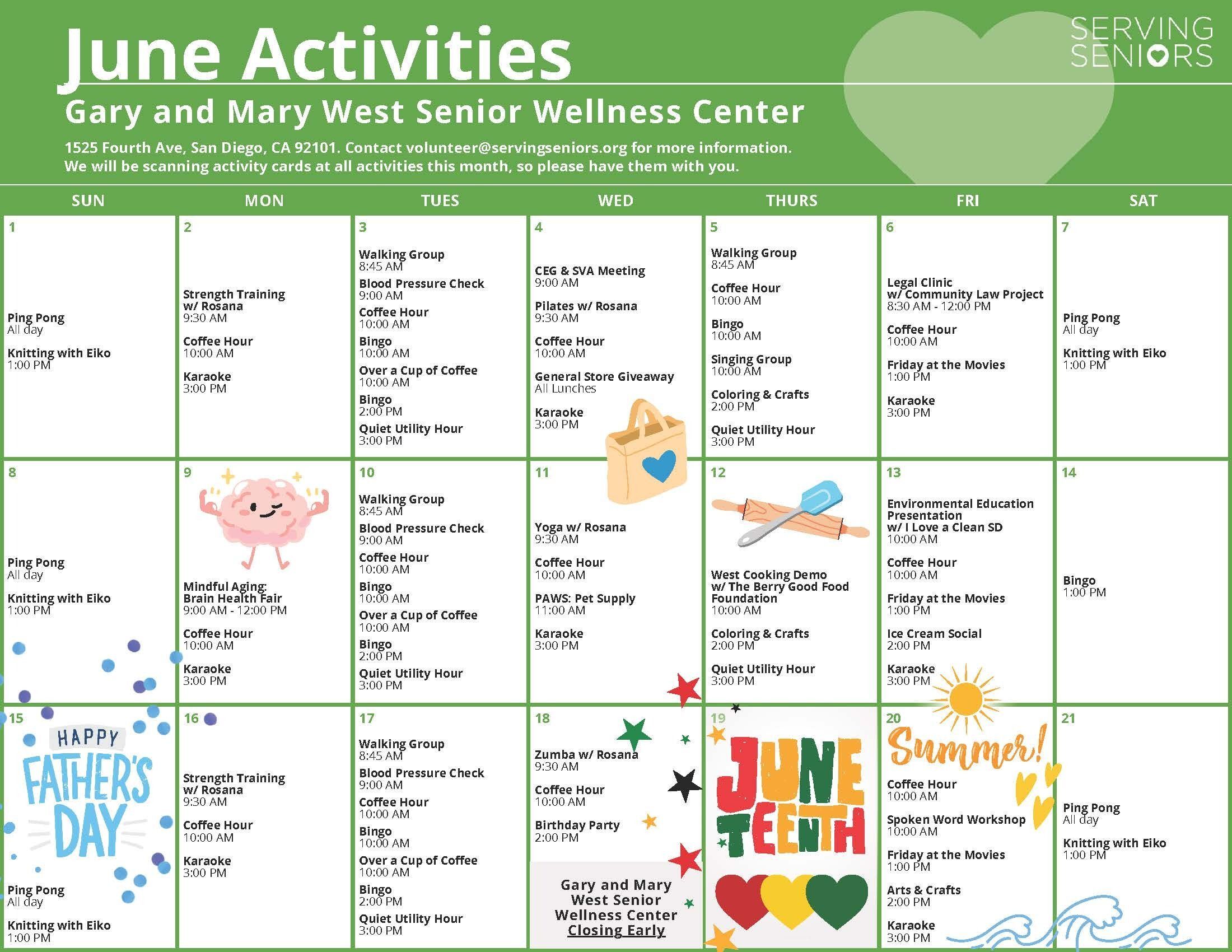 Click to download the Gary and Mary West Senior Wellness Center June Activities Calendar