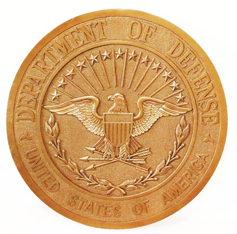 IP-1040 -   Carved Plaque of the Great Seal  of the US Department of Defense, Painted in Metallic Bronze 
