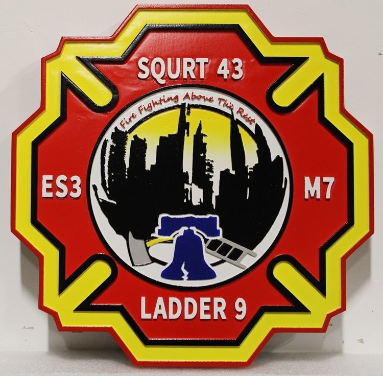 QP-1098 - Carved 2.5-D HDU Plaque of the Badge of the City of Philadelphia Fire Department, Ladder 9 