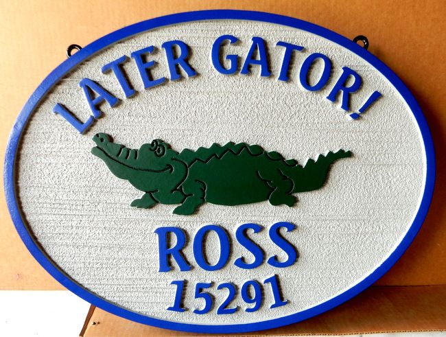 I18569 - Carved Residence Address and Name Sign, with Alligator as Artwork