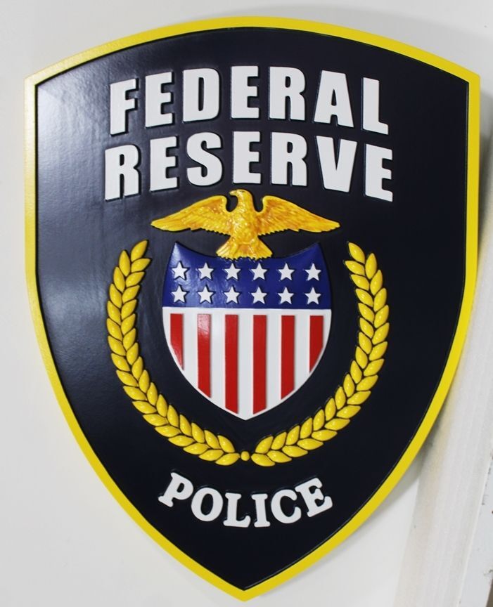 PP-2470 - Carved 2.5-D Multi-Level Plaque of the Shoulder Patch of Shoulder Patch of the Federal Reserve Police