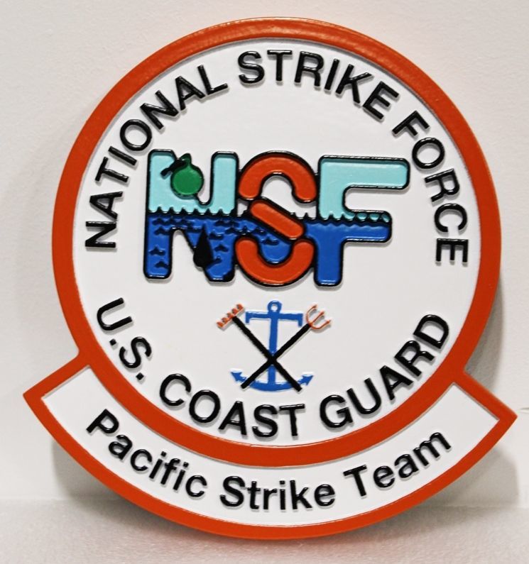 NP-2110 - Carved 2-5 D Multi-Level Raised Relief  HDU Plaque of the   Crest of the National Strike Force, US Coast Guard (Pacific Strike Team)