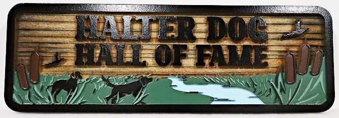 M22928A - Carved and Sandblasted HDU Sign for "Halter Dog Hall of Fame"