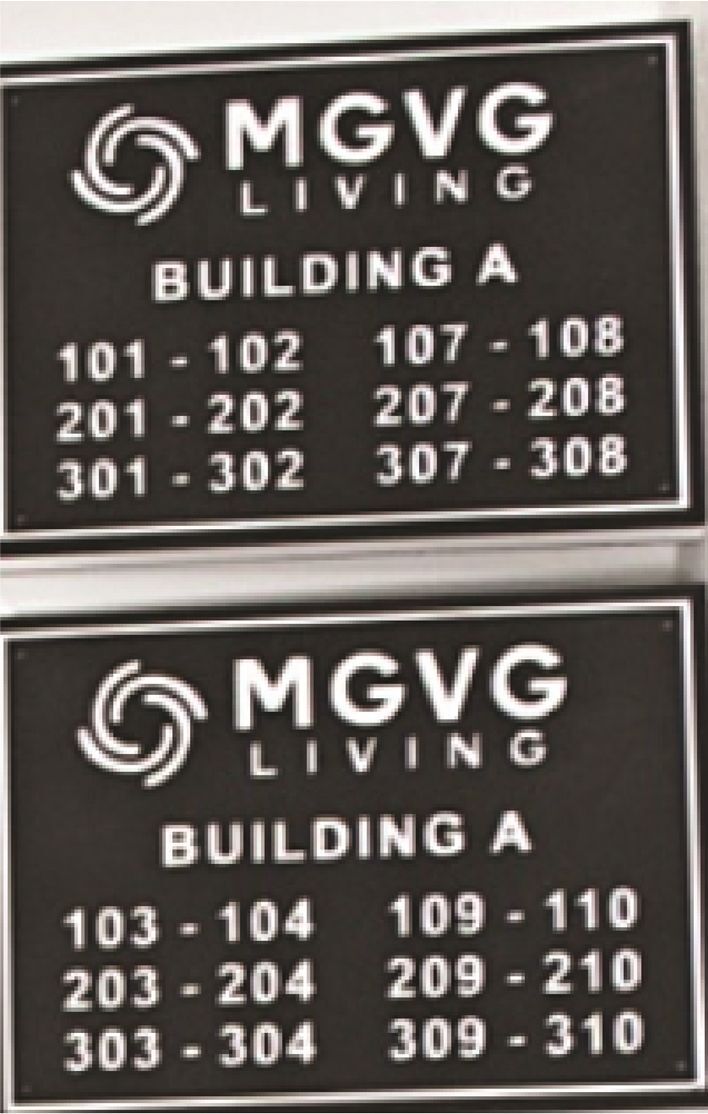 KA20838A - Carved and Sandblasted Building Residence Unit Number Signs for "MGVG Living"