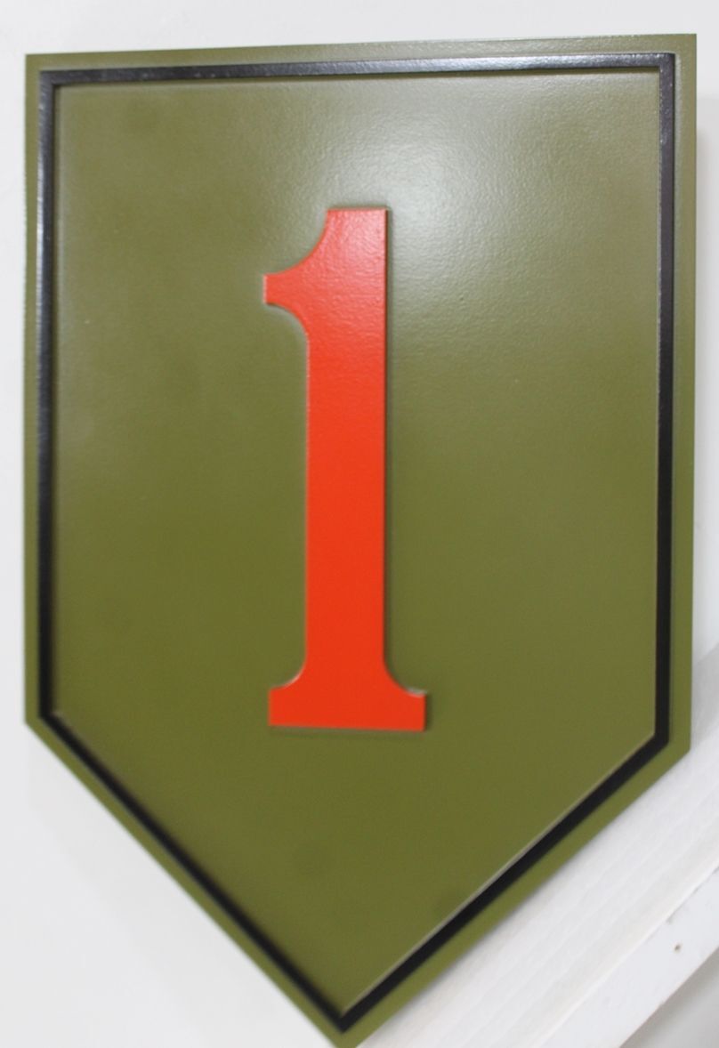 MP-1429 - Carved Plaque of the  Insignia of the 1st  Infantry Division of the US Army, the "Big Red One",  Artist Painted
