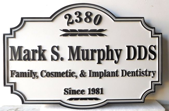 BA11558 - Carved High-Density-Urethane (HDU) Dental Office Sign, with Street Address Number