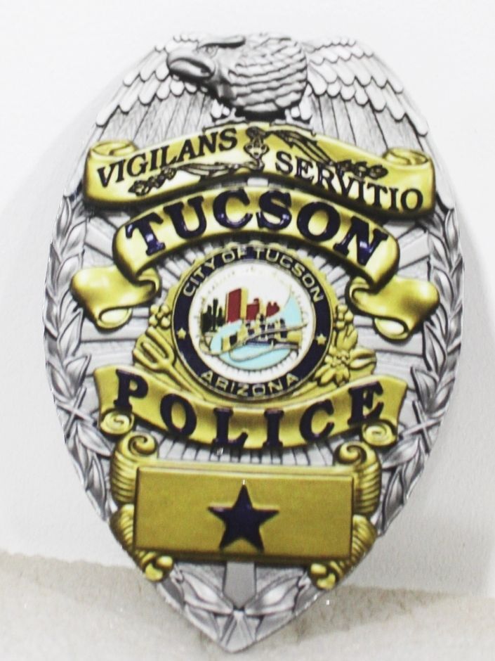 PP-1468 - Carved 3-D Bas-Relief Multi-Level Artist-Painted HDU Plaque for the Tucson Police