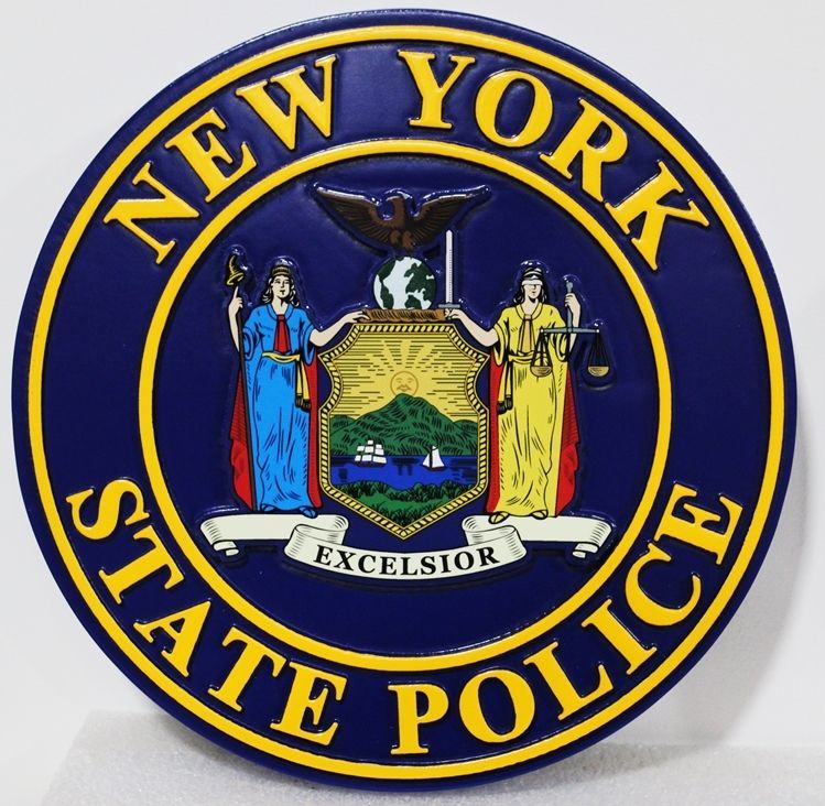 PP-3321 - Carved 2.5-D Raised Relief  HDU Plaque of the Seal of the New York State Police 
