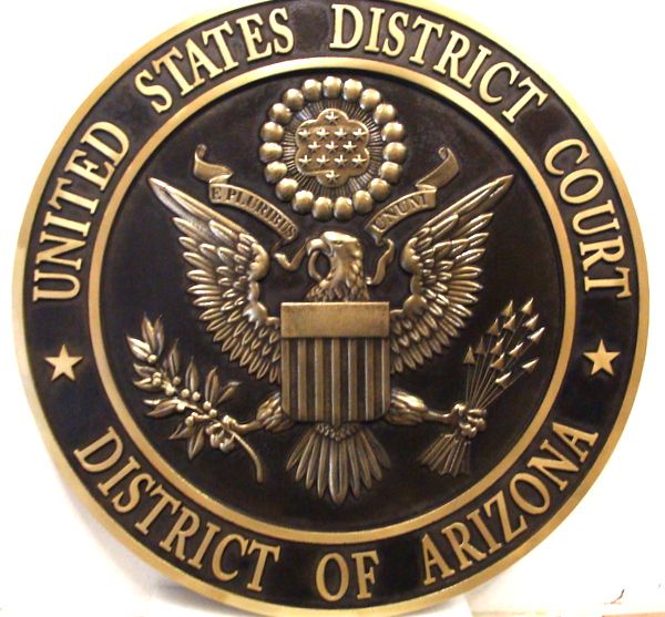 U30146 - Carved 3-D Brass Wall Plaque, US District Court, District of Arizona 