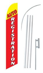 Auto Registration Red Swooper/Feather Flag + Pole + Ground Spike