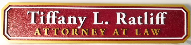 A10419 - Red, White and Gold Carved HDU Sign for Attorney Office Giving Name of Attorney