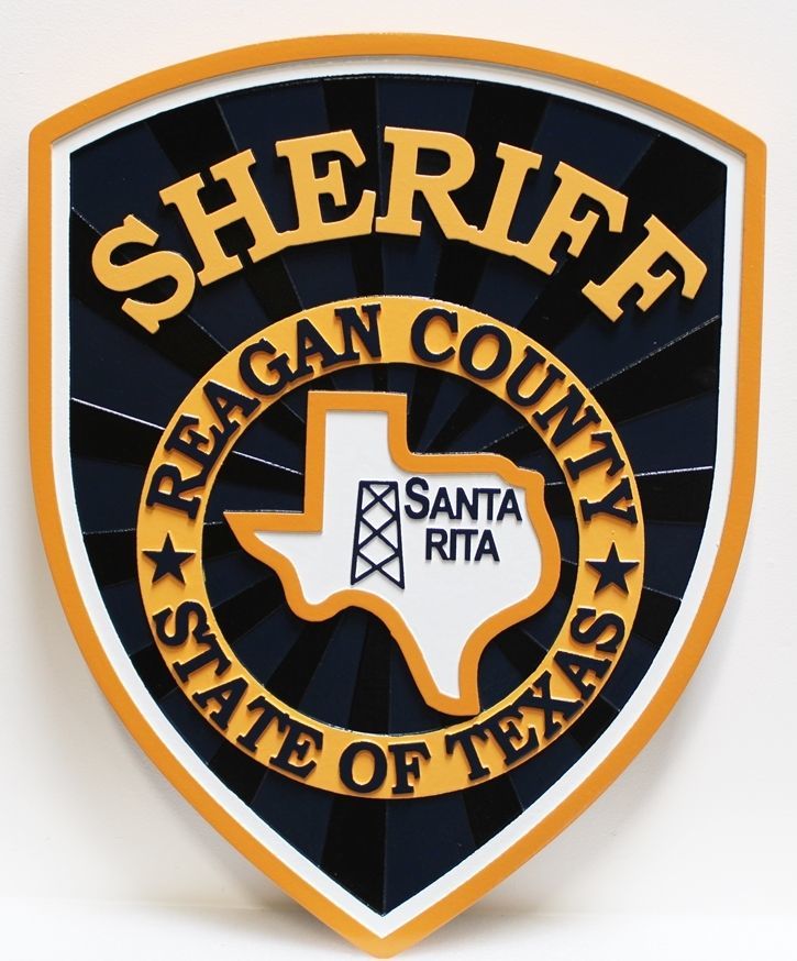 PP-2385 - Carved 2.5-D Raised Relief  HDU Plaque of the Shoulder Patch  of the Sheriff, Reagan County, Texas