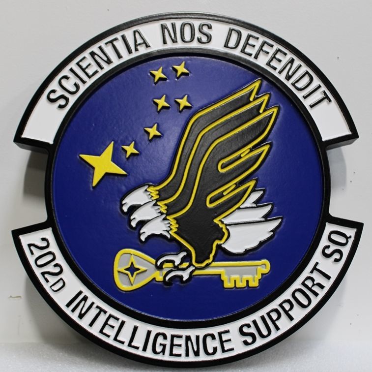 LP-4108 - Carved 2.5-D HDU Plaque of the Crest of the 202nd Intelligence Support Squadron,  US Air Force