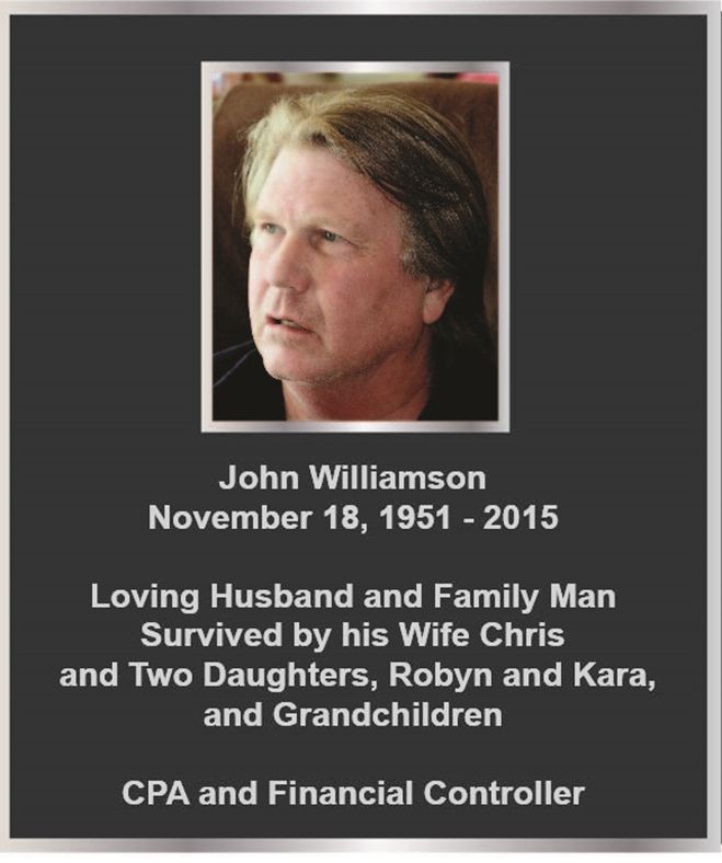 ZP-3030 - Carved Memorial Photo Plaque  for  John Williamson,  Painted Silver and Bronze