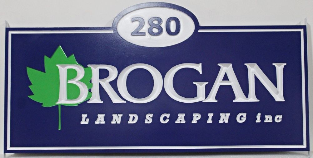 SC38213 - Carved and Sandblasted Address Sign for "Brogan Landscaping Inc"