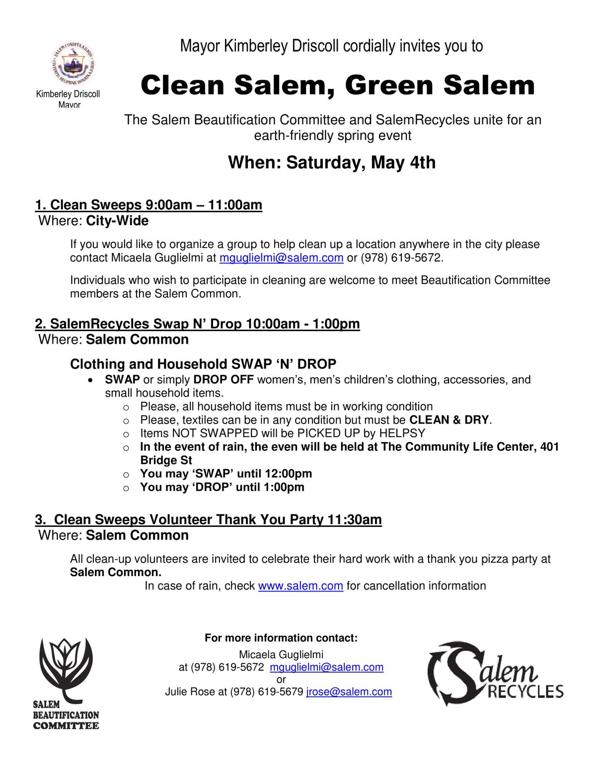 Clean Salem, Green Salem Community service events at Keep