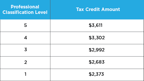 Tax Credit for Child Care Professionals Data Table