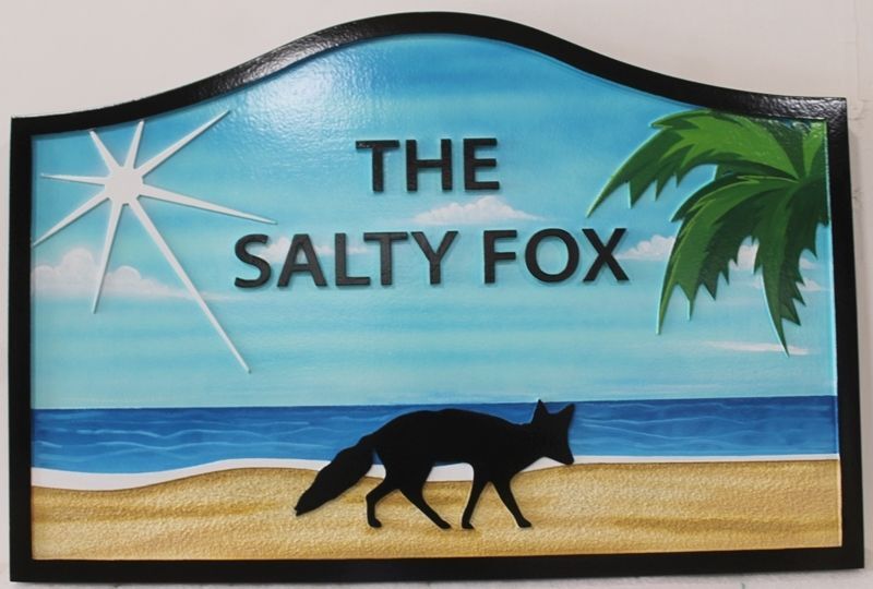 L22210A - Carved Coastal Sign for "The Salty Fox"