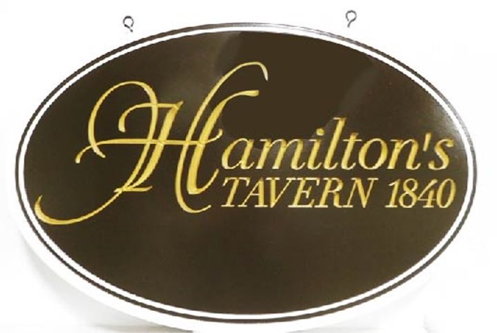 RB27565 - Carved HDU  Vintage Sign for "Hamilton's Tavern - 1810"  with  2.5-D  Engraved Script Text  24K Gold-Leaf Gilded