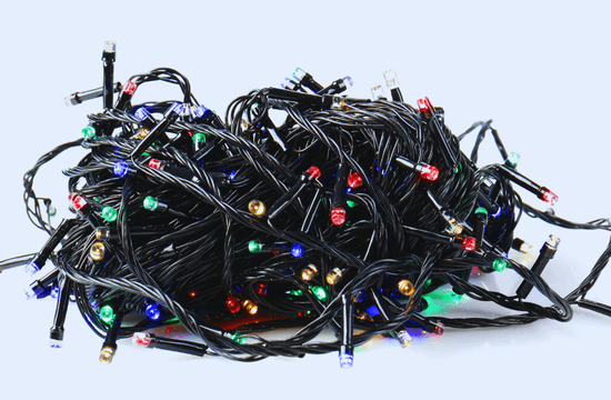 detached holiday string lights wrapped up in a bundle