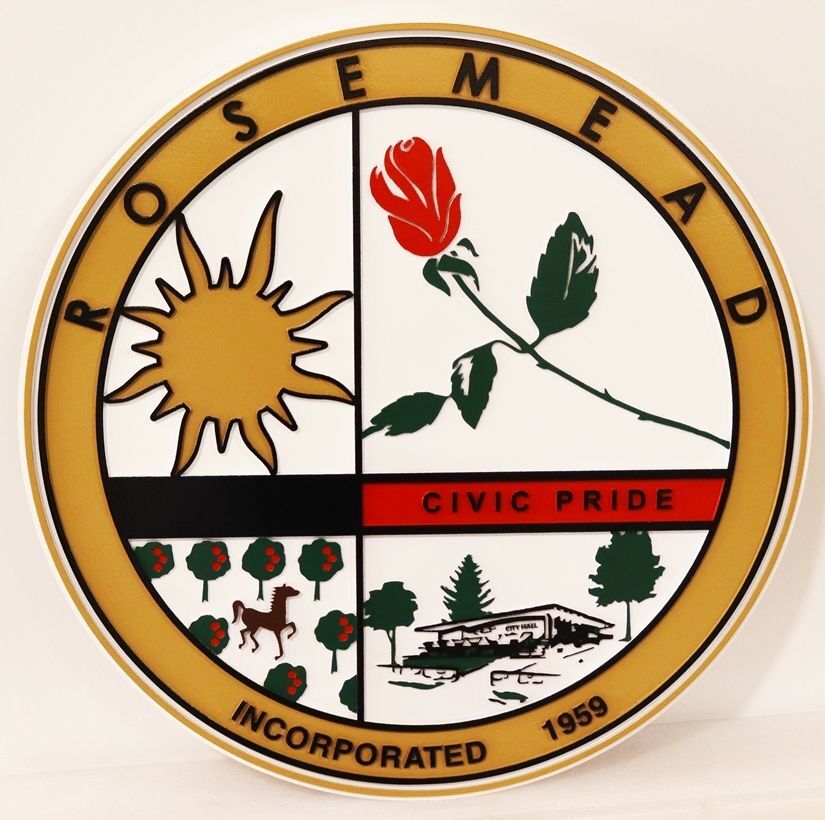 DP-1945 - Carved 2.5-D Multi-level Plaque of the Seal of Rosemead, California